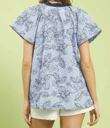 Christie Striped Embroidered V Neck Top