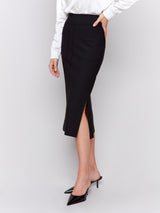 Black Knee Length Skirt W/ Side Slits & Pockets