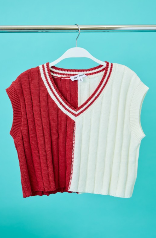 Crimson/ White Two Toned Sweater