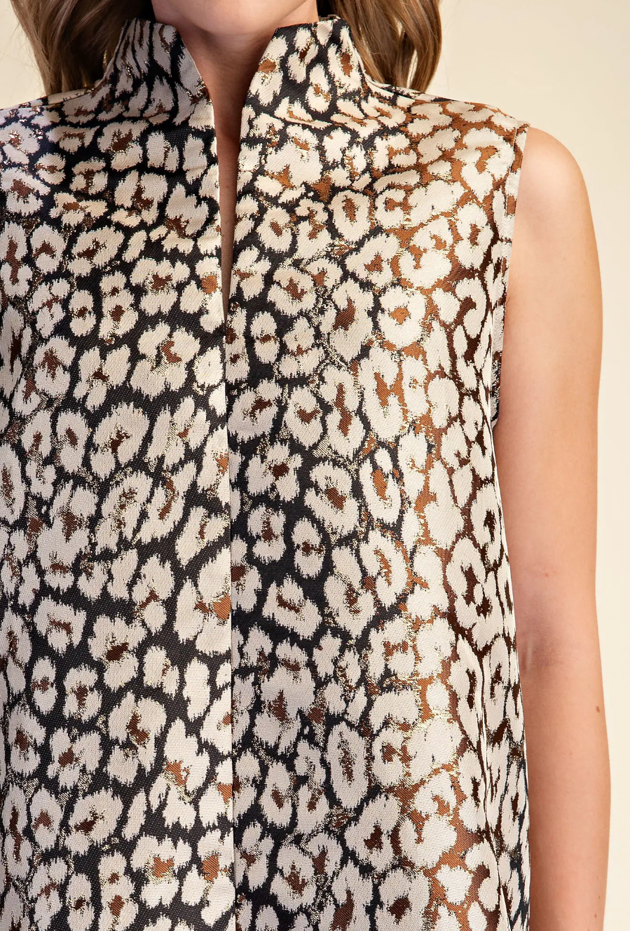 Terry Stand Collar Animal Print Dress