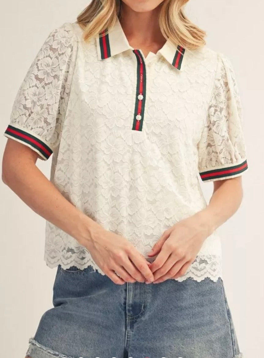 Lacey Polo With Pearl Buttons