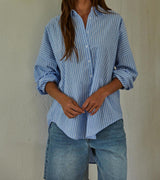 Debby Striped Blue Button-Up Top
