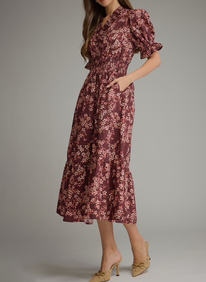 Willow Burgundy Floral Dress