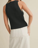 Lana Black Ribbed V Neck Top
