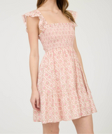 Gracie Trellis Pattern Smocked Mini Dress
