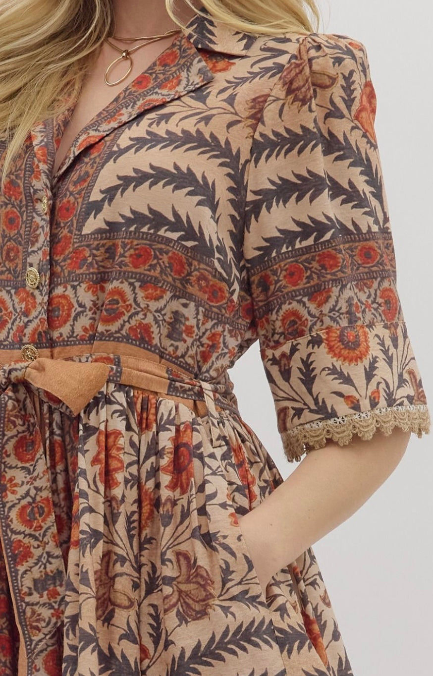 Elizabeth Print Mini Dress