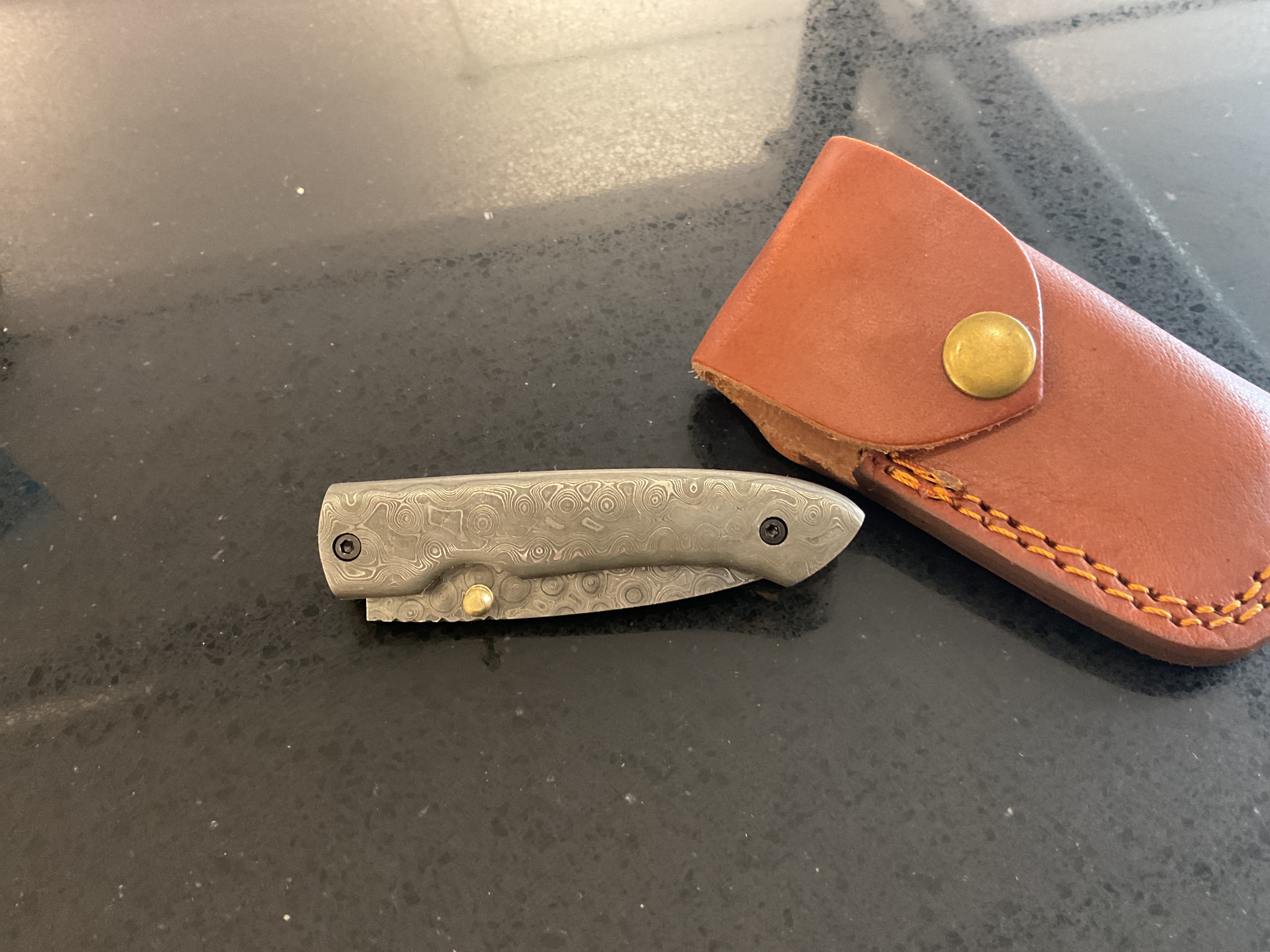 AzureGlide Damascus Steel  (Resin) Pocket Knife