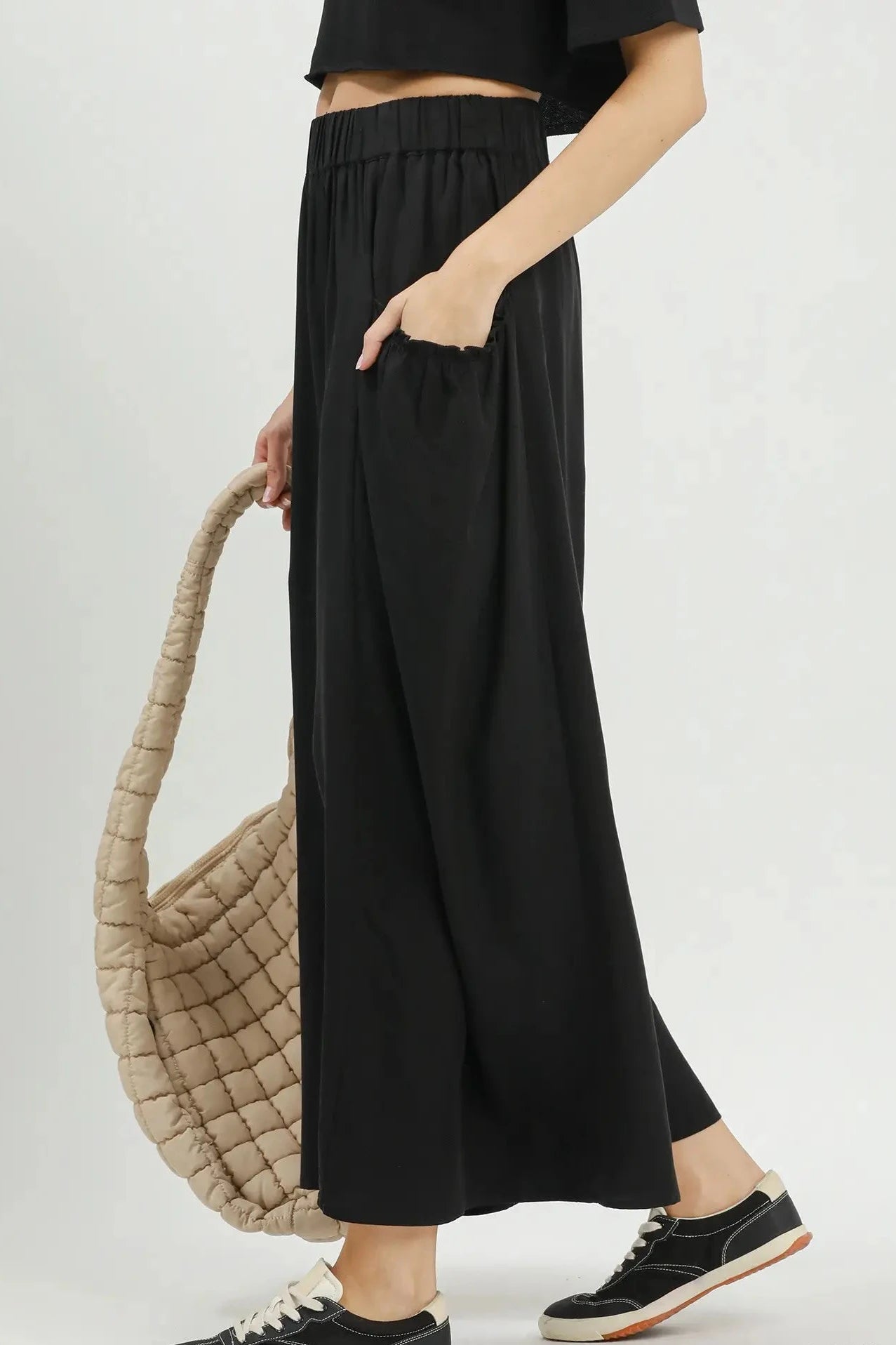 Phoebe Flowy Wide Leg Pant-Black and Navy