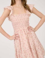 Gracie Trellis Pattern Smocked Mini Dress