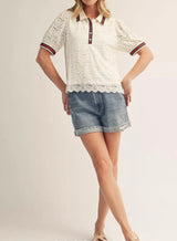 Lacey Polo With Pearl Buttons