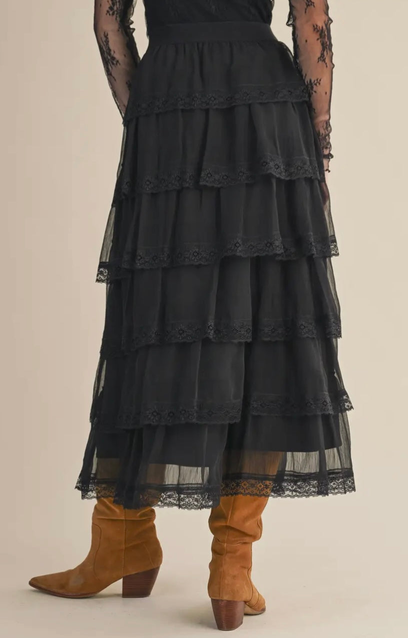 Lyric Chiffon Lace Midi Skirt