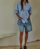 Debby Striped Blue Button-Up Top