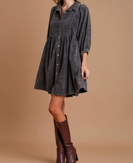 Slate Corduroy Button Down Denim Dress