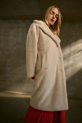 JR Cream Faux Fur Straight Coat