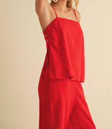 Ruby Red Cami & Wide Leg Pant Set