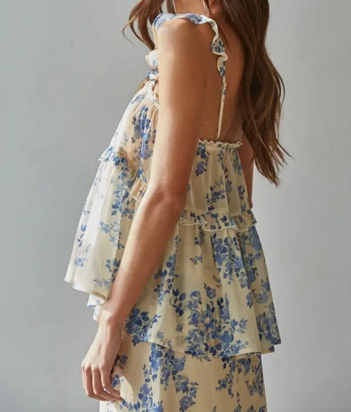 Emily Lemon And Blue Floral Top