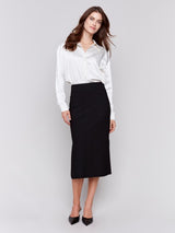 Black Knee Length Skirt W/ Side Slits & Pockets