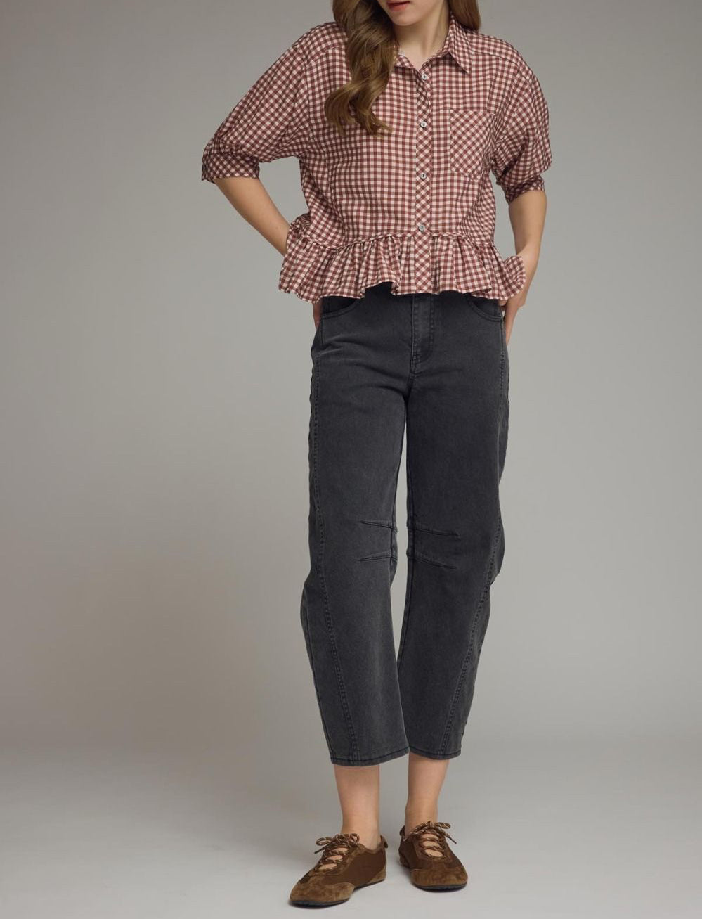 Roxie Maroon Gingham Top