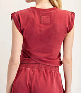 Berry Mineral Washed Wrap Top