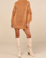 Cozy Caramel Fringe Dress