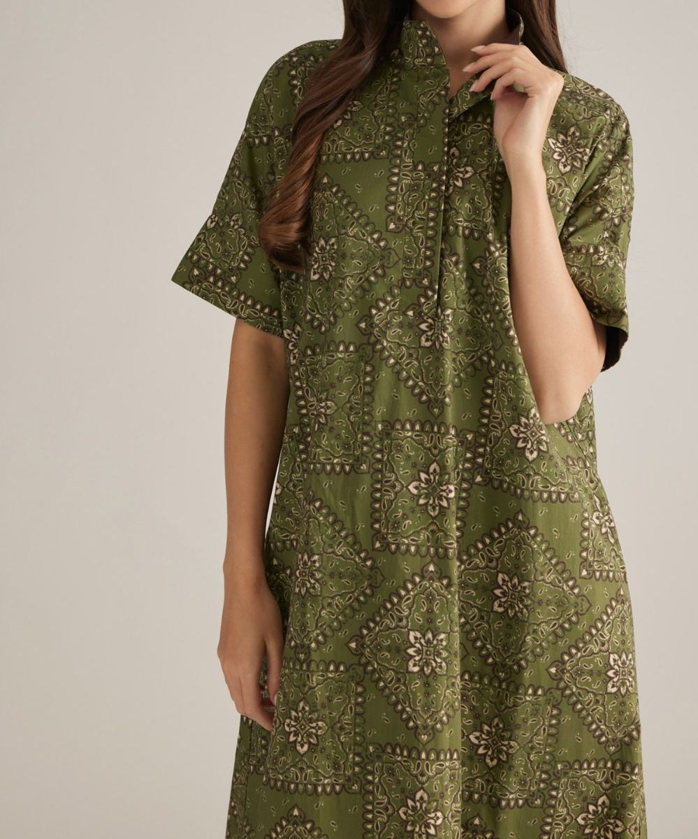 Kambri Olive Print Midi Dress