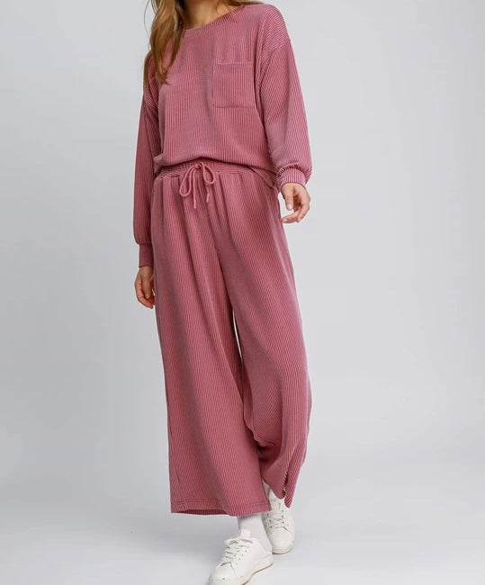 Mulberry Wine Textured Knit Pants