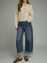 Evie Wide Leg Cuffed Hem Jeans