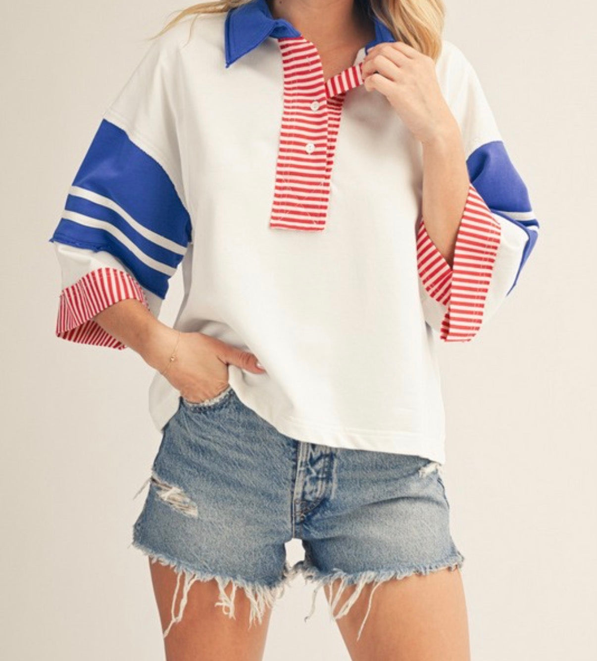 Judy Color Block Polo Blouse
