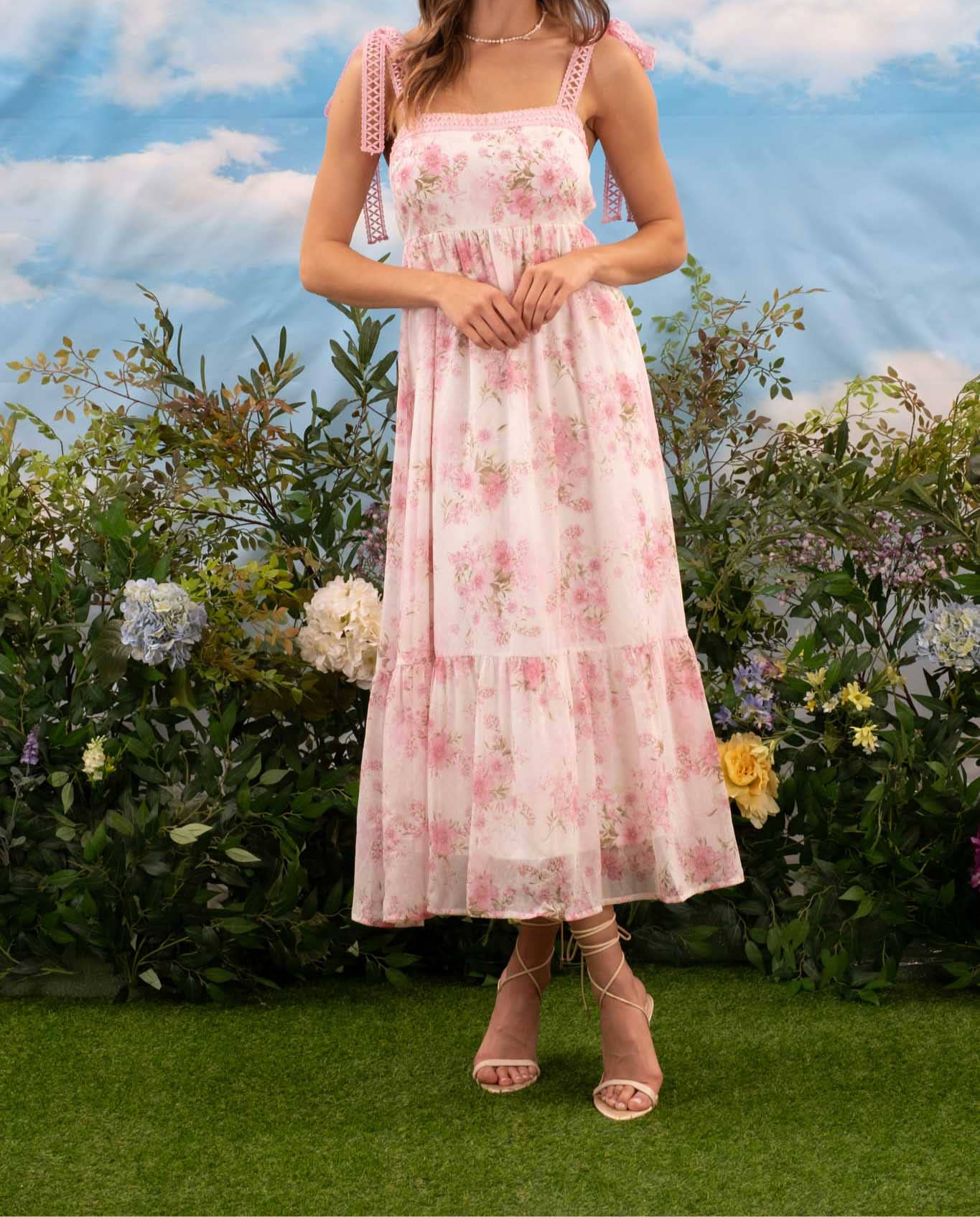 Floral Crochet Lace Strap Maxi Dress