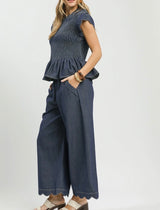 Madi Indigo Chambray Peplum Top