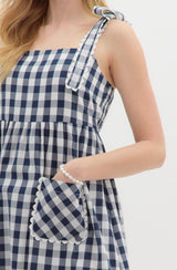 Noelle Navy Gingham Midi Dress