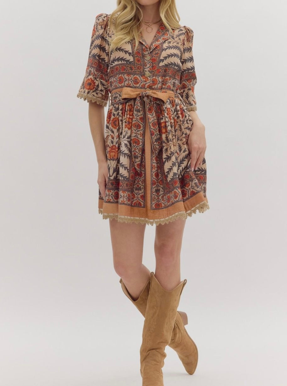 Elizabeth Print Mini Dress