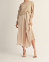 Champagne Front Pleat Match Dress