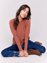 Terracotta Round Hem Sweater W/Black Lacing