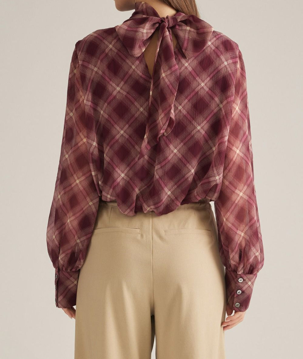 Amanda Merlot Plaid Top