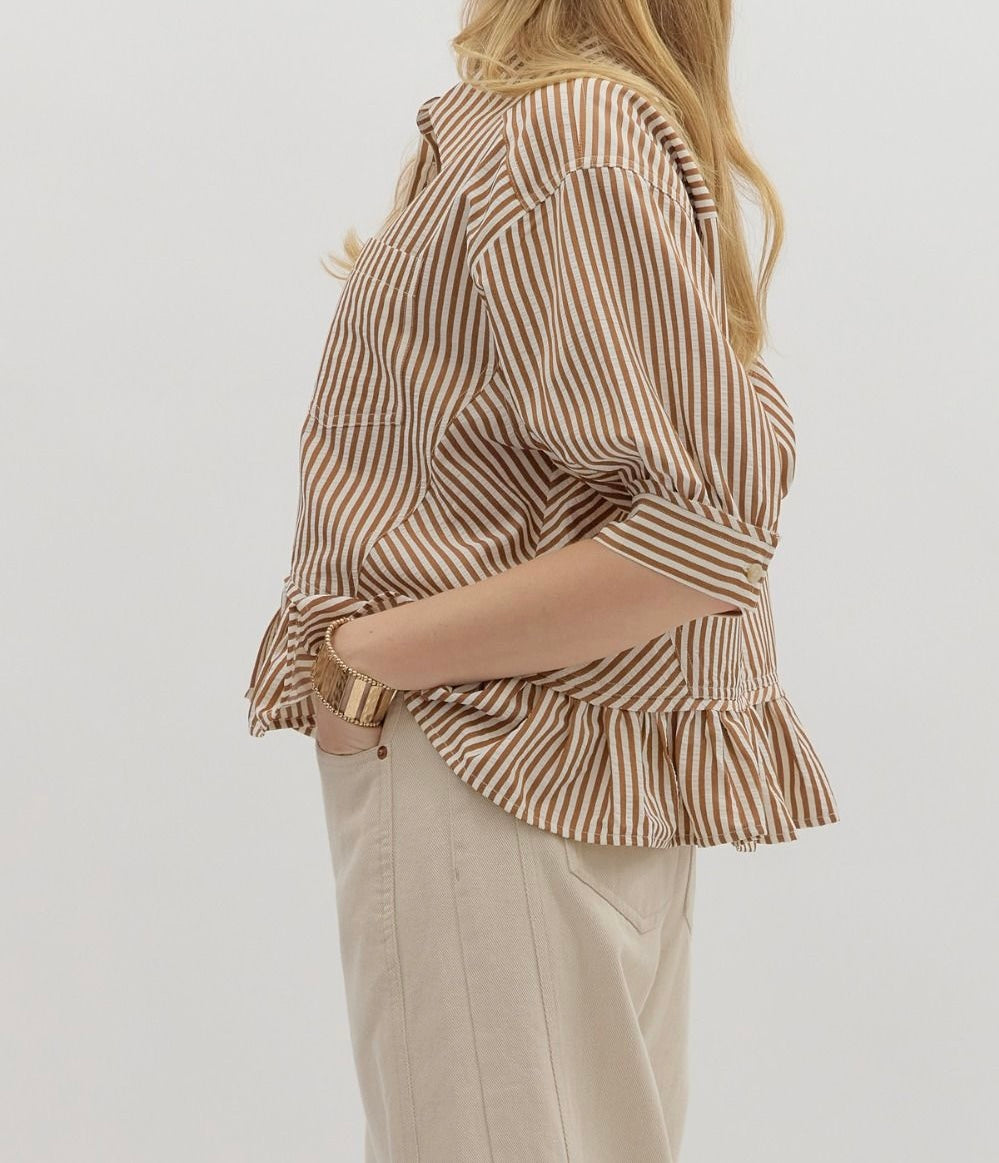 Rikki Stripe Ruffle Hem Bottom