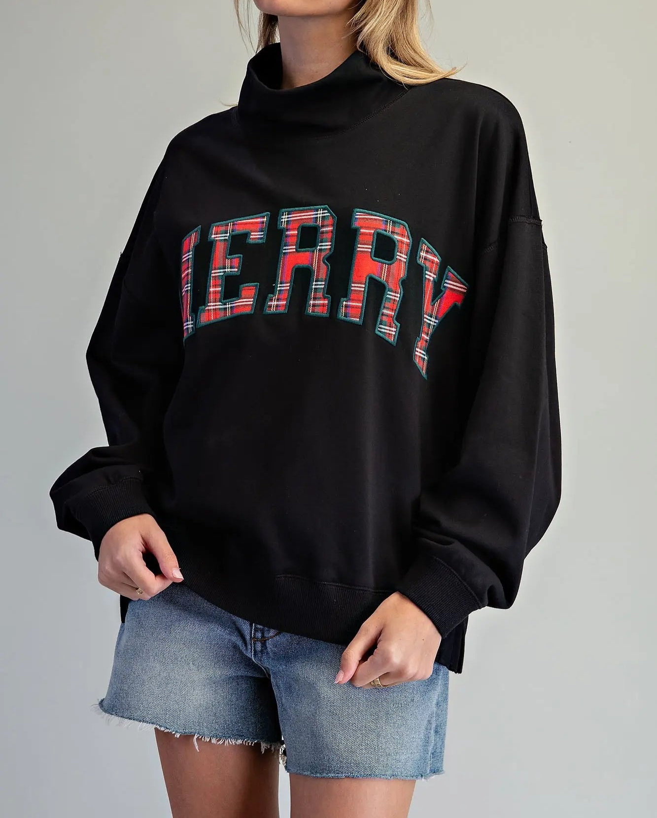 Plaid Merry Mock Neck Pullover