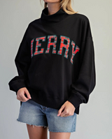 Plaid Merry Mock Neck Pullover