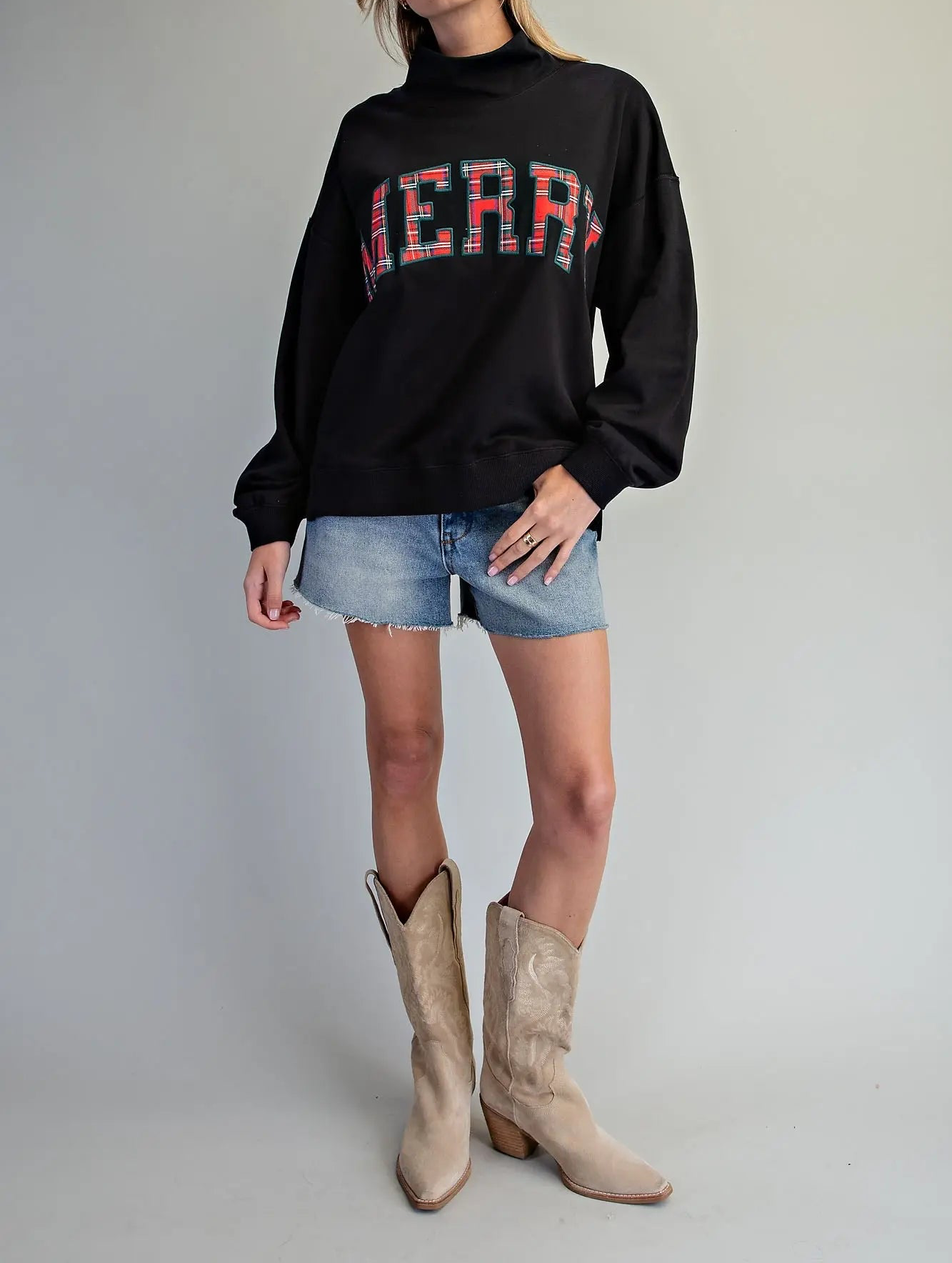 Plaid Merry Mock Neck Pullover