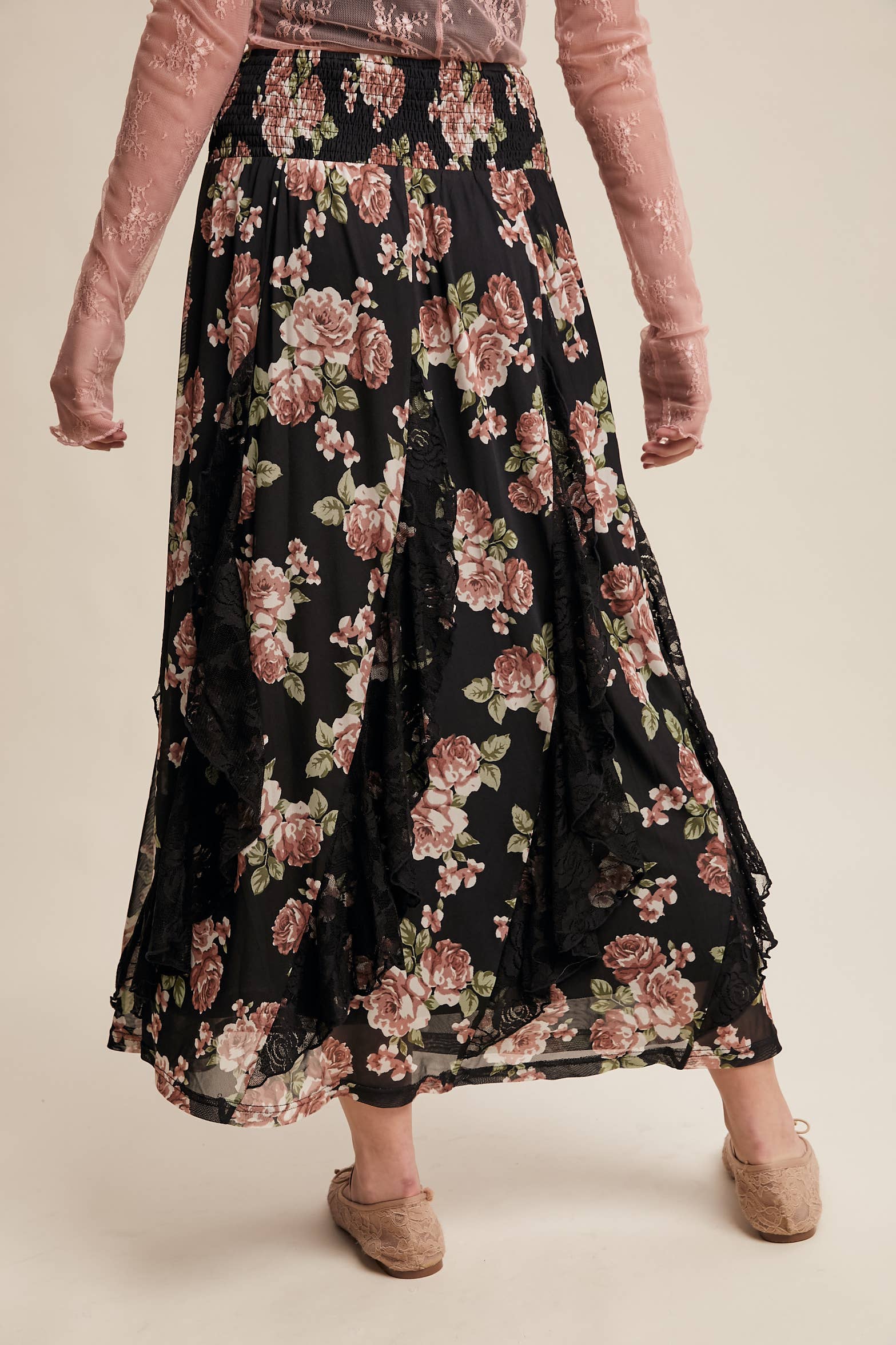 Rose Ruffle Midi Skirt