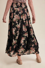 Rose Ruffle Midi Skirt