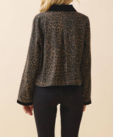 Leopard Print Corduroy Detail Jacket