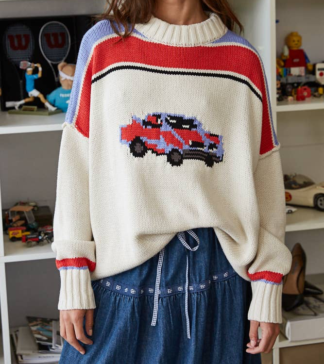 Vintage Car Mock Neck Sweater