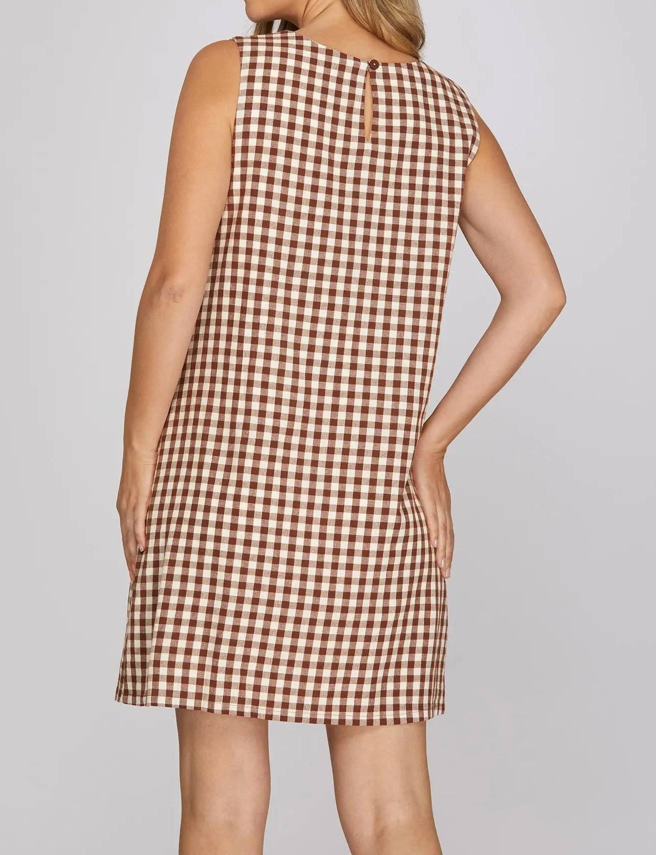 Brown Gingham Mini Dress