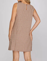 Brown Gingham Mini Dress