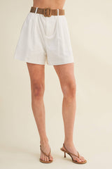 Gabbi Woven Belt Pleated Shorts