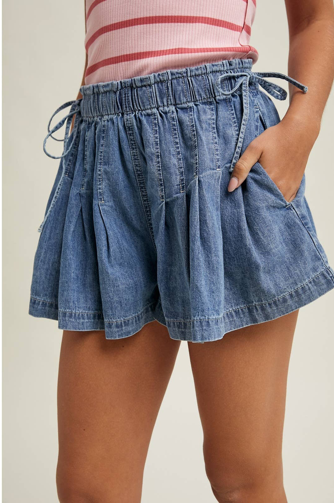 Polly Pleated Denim Shorts