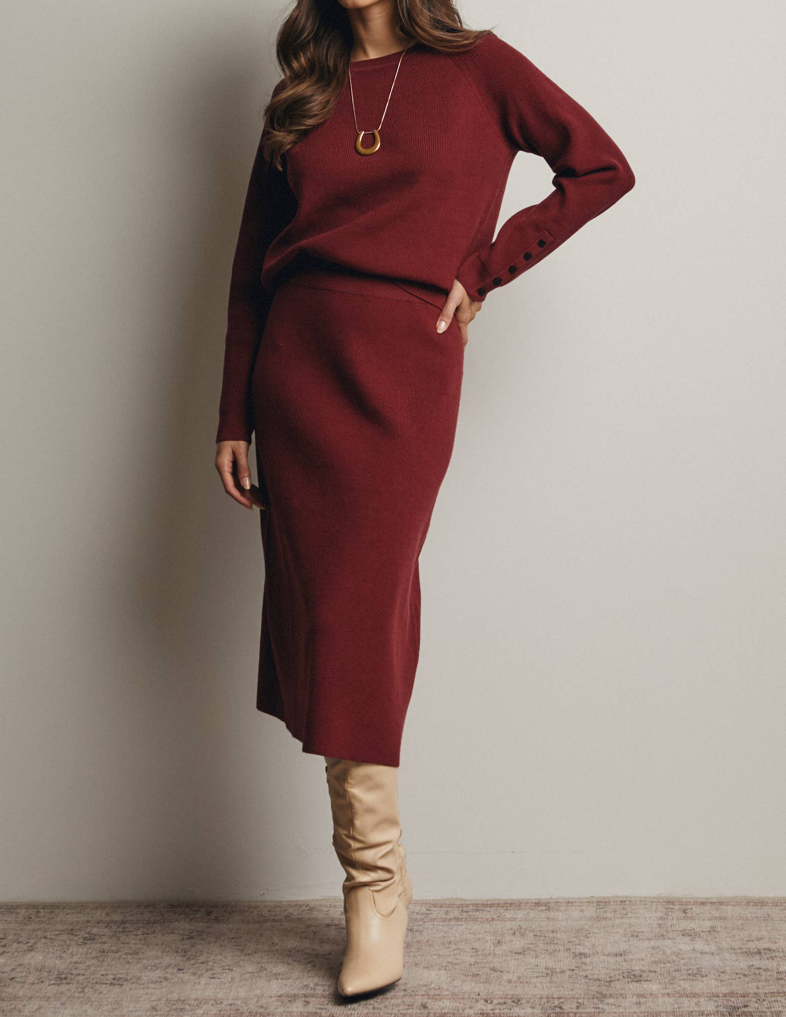 Merlot Sweater & Midi Skirt Set