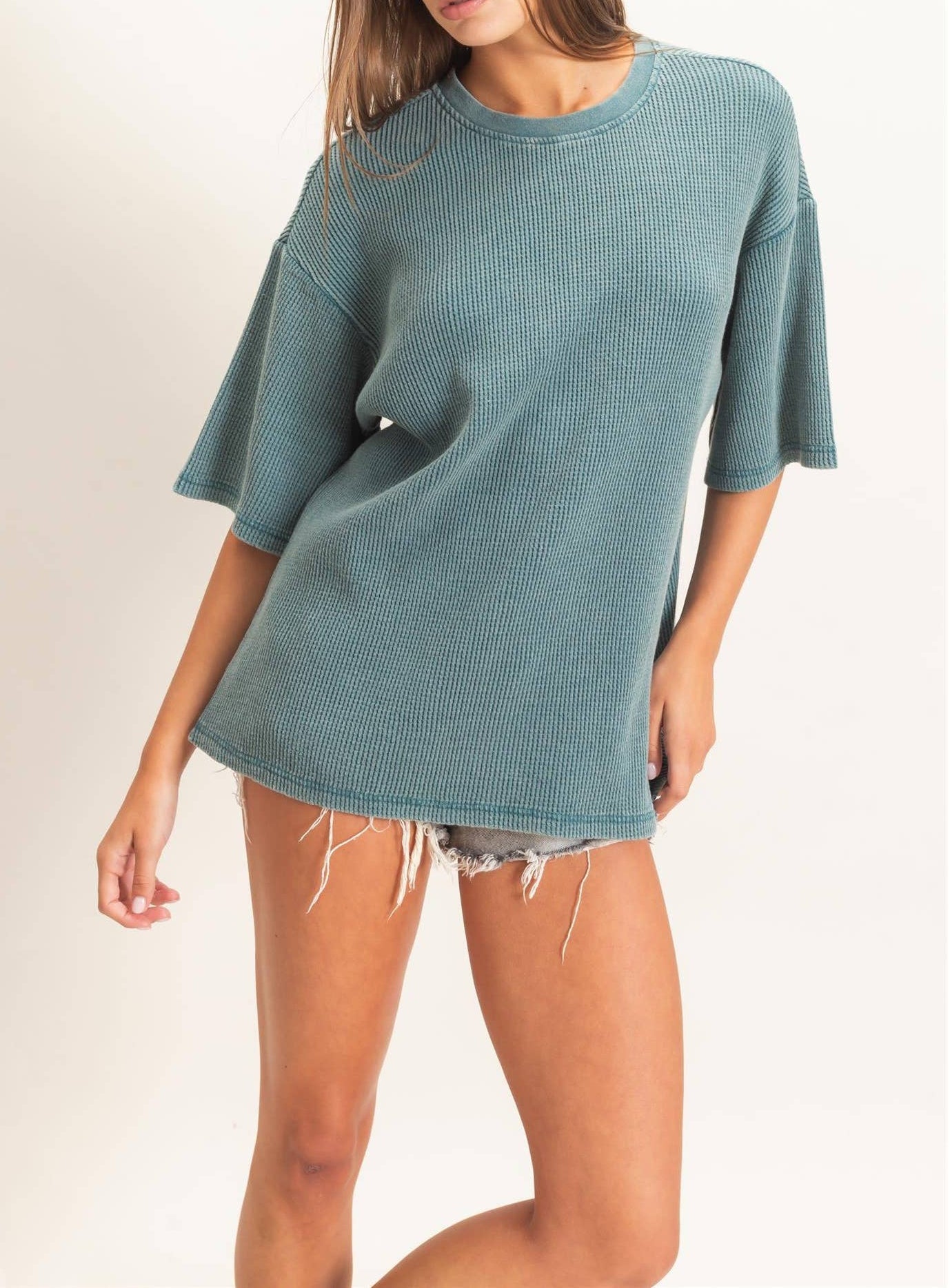 Devan Mineral Wash Waffle Short Sleeve Top