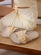 The Sunnie Natural Raffia Buckle Slide